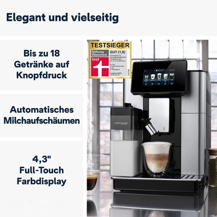 De'Longhi PrimaDonna + 3 FREEBIES! (1 kg Kaffee – Set mit 5 Tassen – Entkalker) - Afbeelding 2