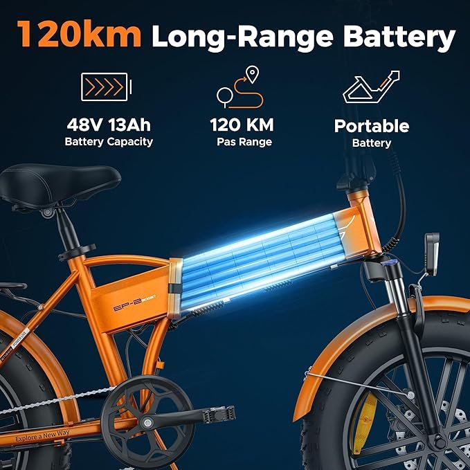 Faltbares Elektrofahrrad mit 48 V 13 Ah herausnehmbarer Batterie, 50–120 km Reichweite - Afbeelding 3